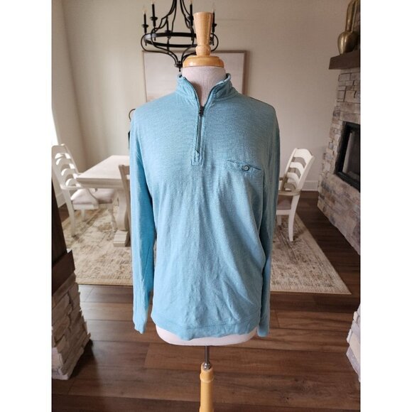 Johnnie‎ O Pullover 1/4 zip with Pocket 100% Cotton teal Green Medium - Picture 1 of 8